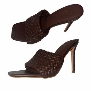 Brown Woven Slide Heel Sandals